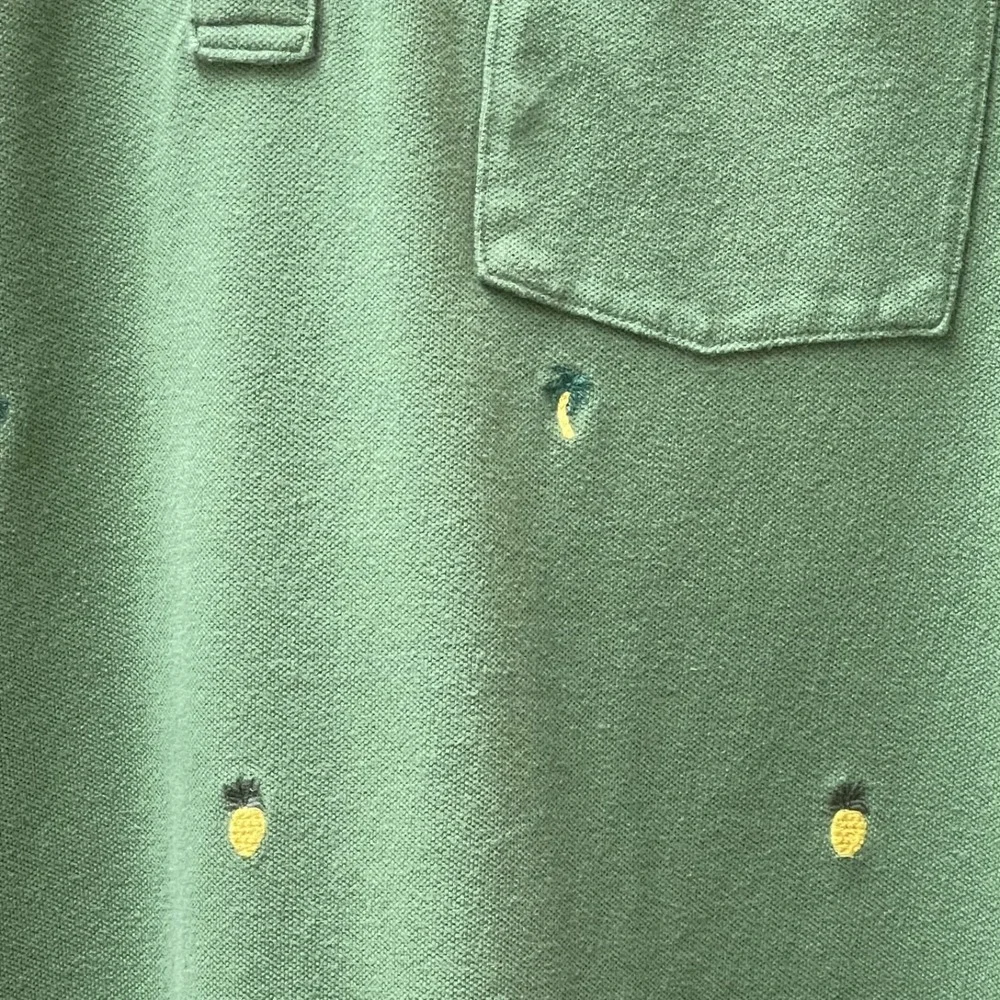 J Crew Men's Large Stretch Pique Embroidered Green Polo Tropical‎ Preppy Pocket